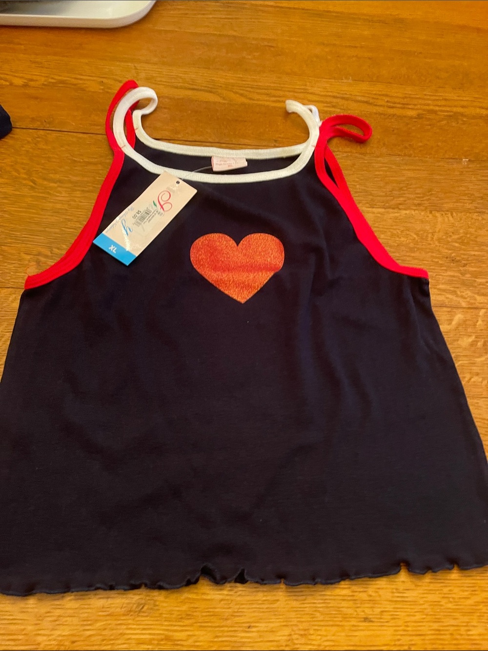 Girls Navy Tank Top with Red Heart